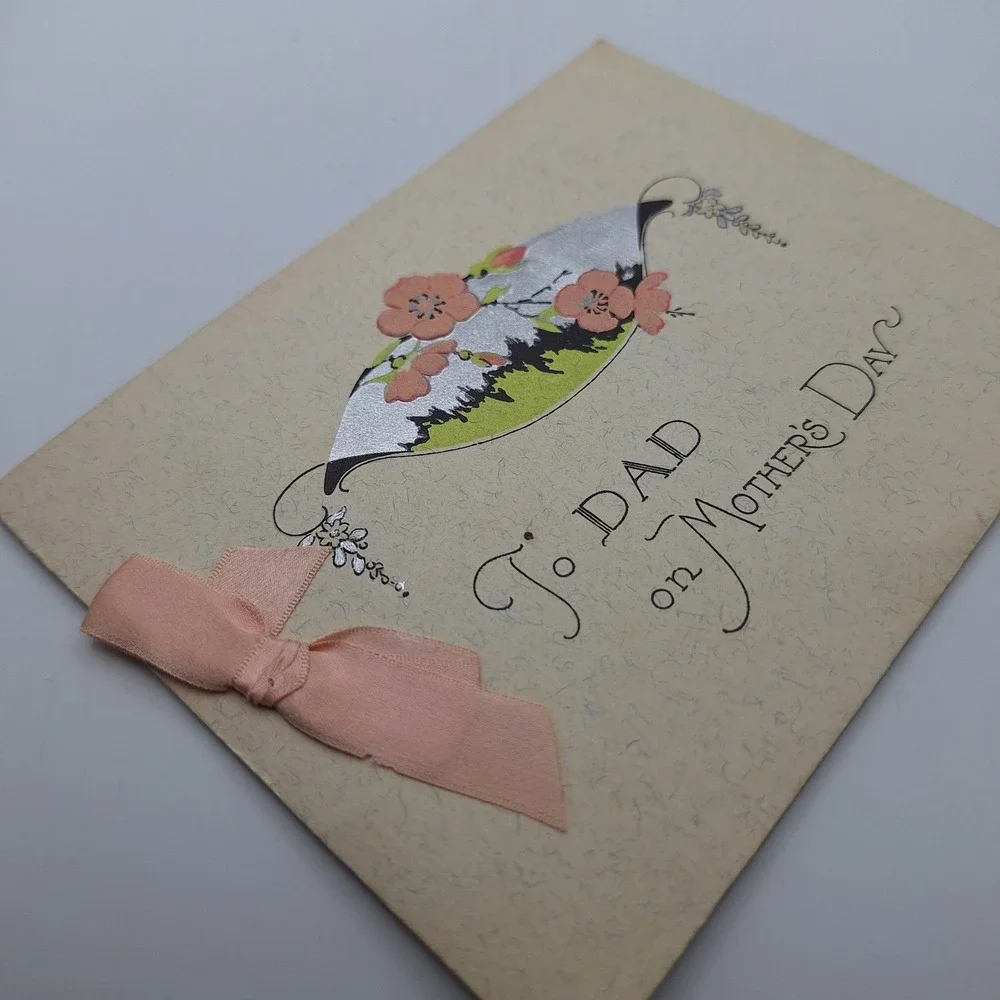 Vintage To Dad on Mothers Day Greeting Card with Ribbon Flower‎ Design